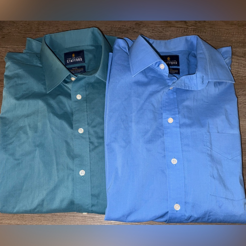 Stafford Regular Fit 2 mens button up long sleeve dress shirts sz large 16/16.5
